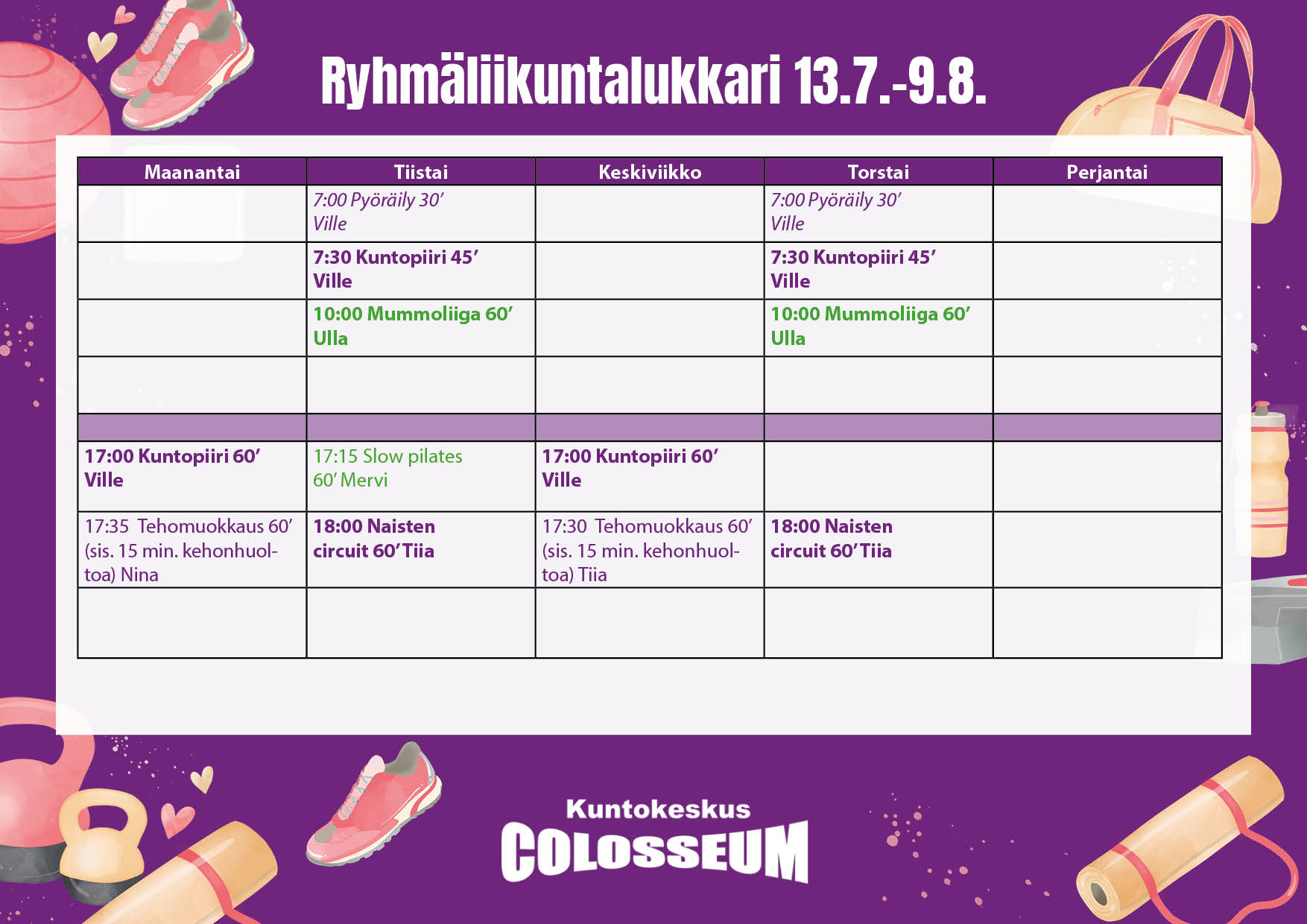 Colosseum lukkari heinäkuu